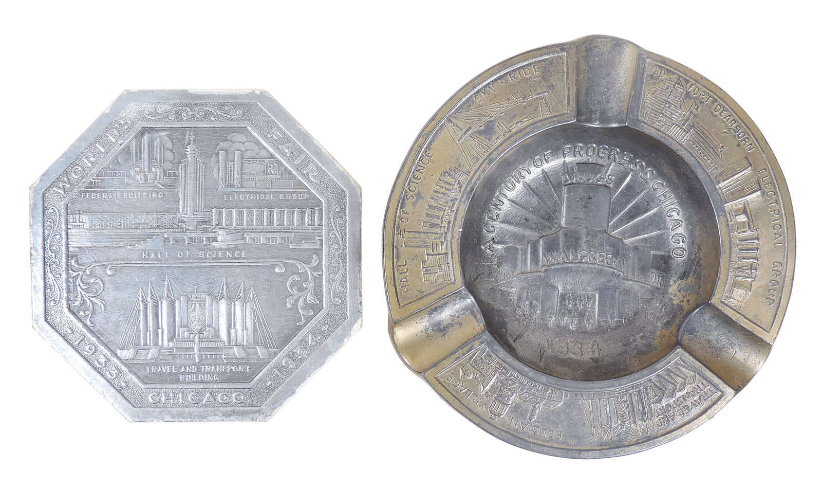 1933-1934 Chicago World Fair Souvenirs (8), A Century of Progress Chicago Walgreen Drugs Ashtray,... - 2