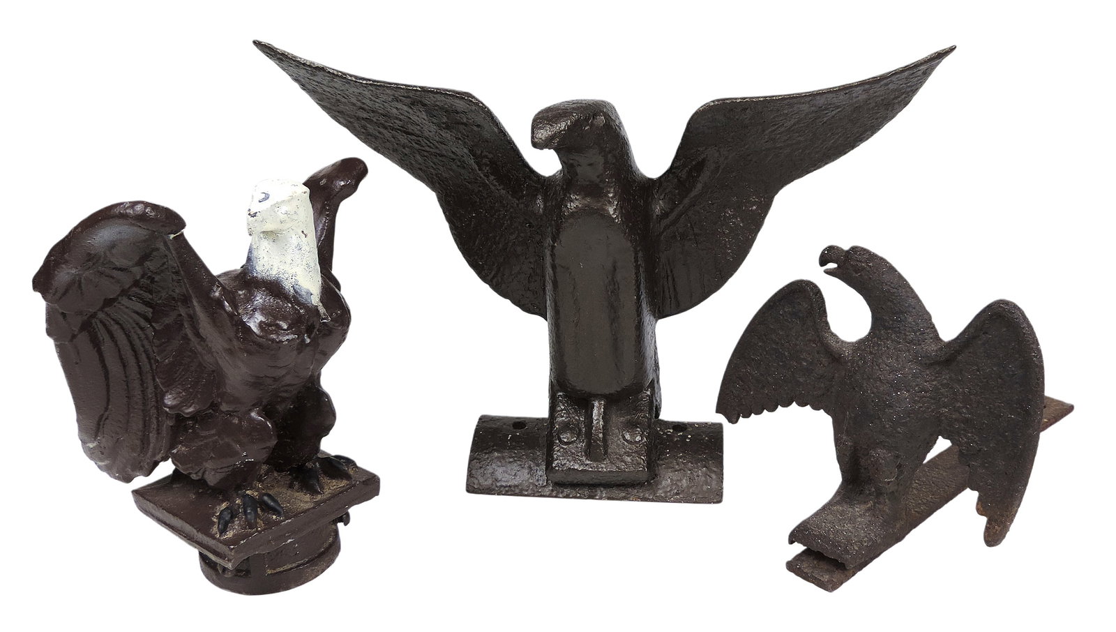 Primitive Cast iron Eagles (3), Good to Exc cond, up to H 9 in. (1 of 2)