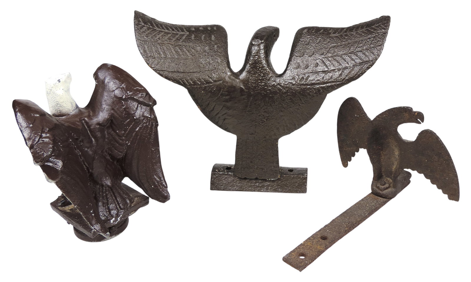 Primitive Cast iron Eagles (3), Good to Exc cond, up to H 9 in. - 2