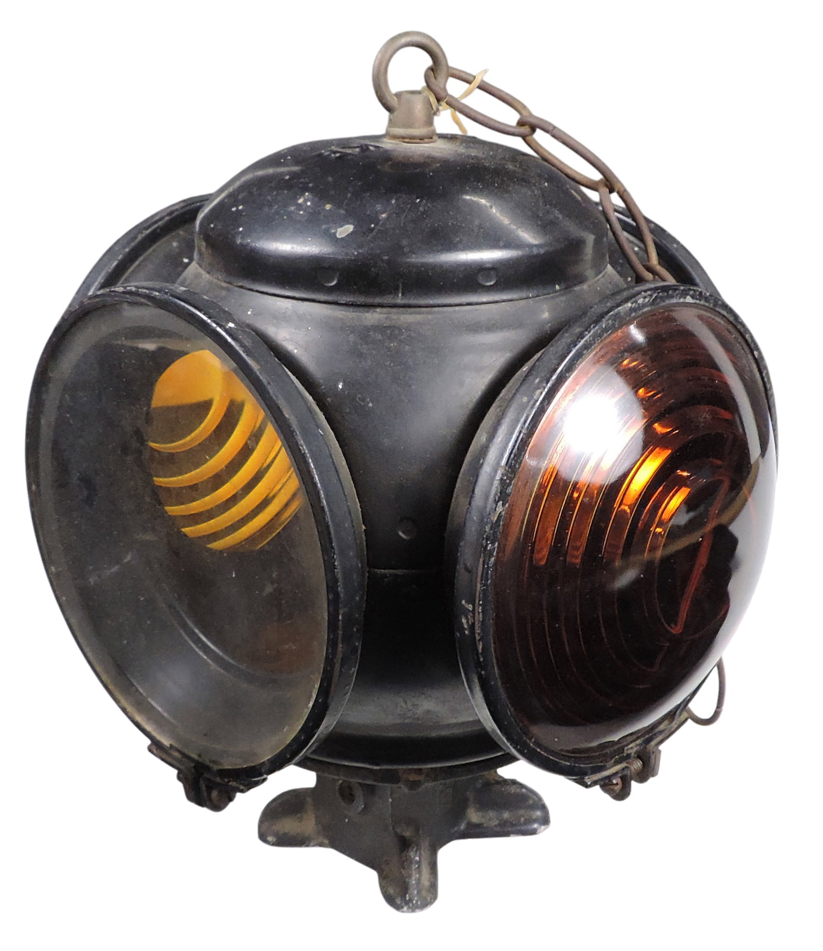 Railroad Switch Signal Lantern, embossed Adlake on top & 85857 on base, cast iron/metal/glass, am... - 2