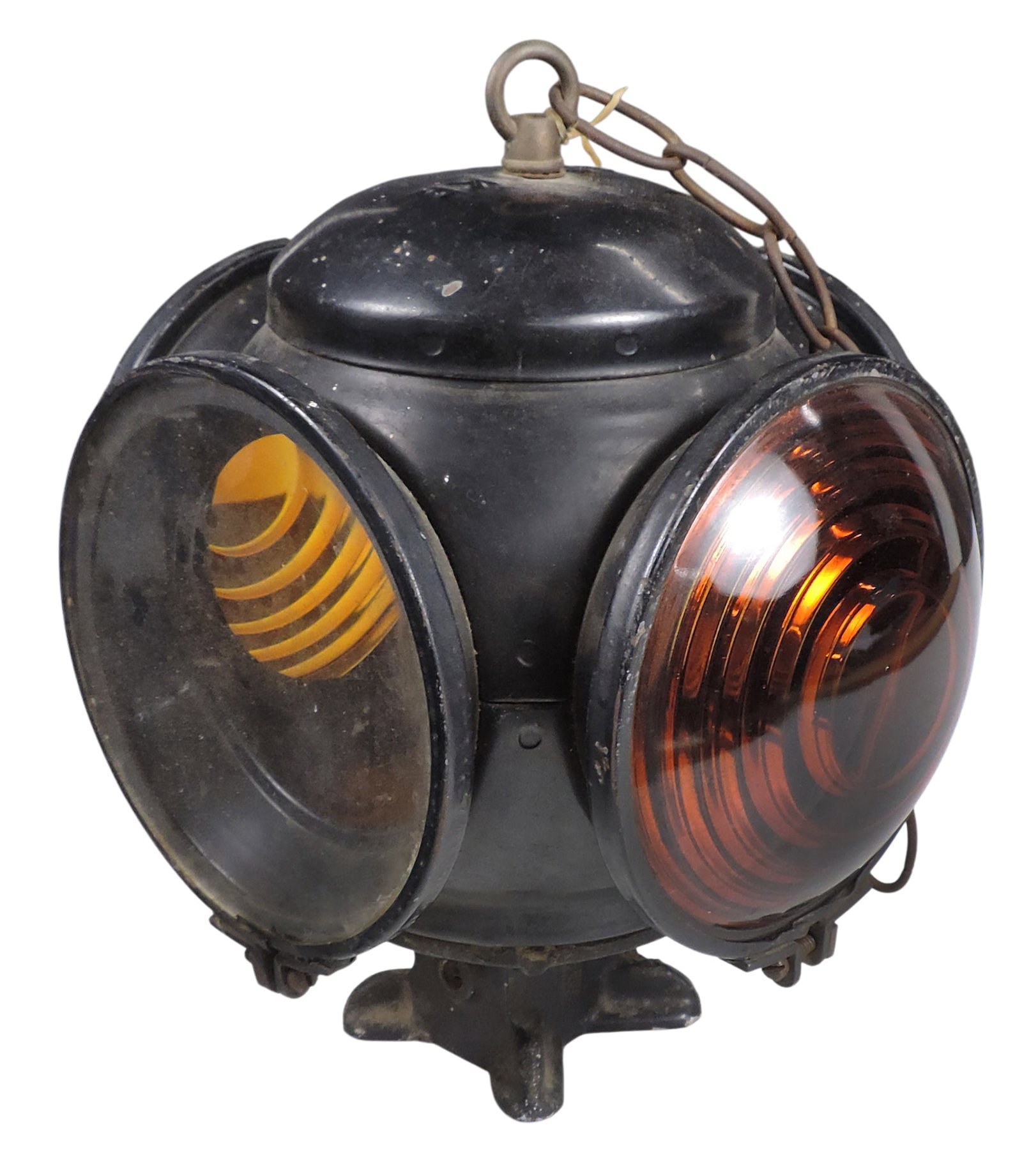 Railroad Switch Signal Lantern, embossed Adlake on top & 85857 on base, cast iron/metal/glass, am... - 3