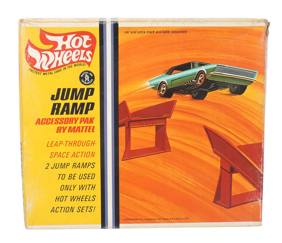 Hot Wheels Jump Ramp, 1968 Mattel, Inc., Hawthorne, Calif, Made & Printed in USA, orig packaging,...: Hot Wheels Jump Ramp, 1968 Mattel, Inc., Hawthorne, Calif, Made & Printed in USA, orig packaging, NOS, Exc cond, H 9 x W 10.5 in.