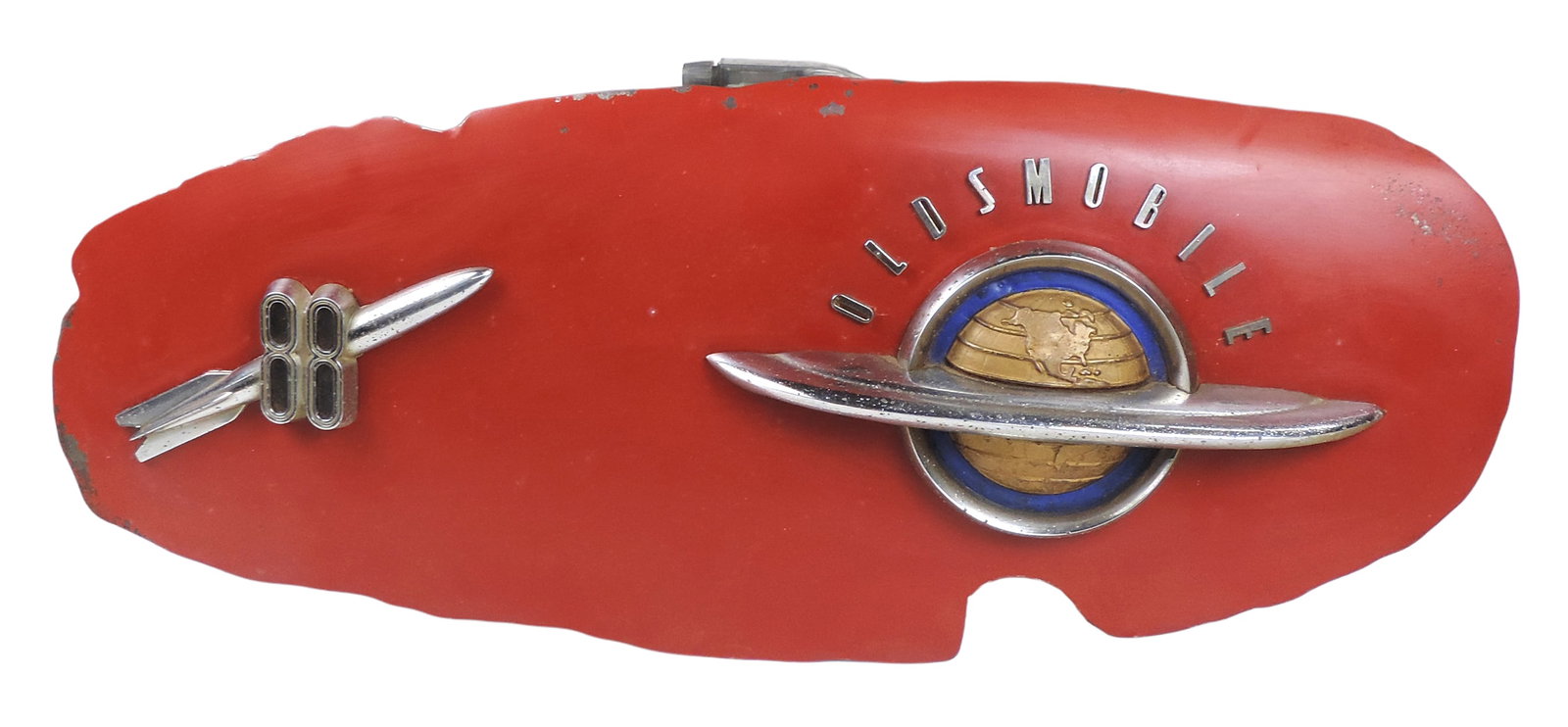 Oldsmobile 88 Metal Sign, 1950 Oldsmobile Emblem, VG cond, H 11 x W 27.75 in.: Oldsmobile 88 Metal Sign, 1950 Oldsmobile Emblem, VG cond, H 11 x W 27.75 in.