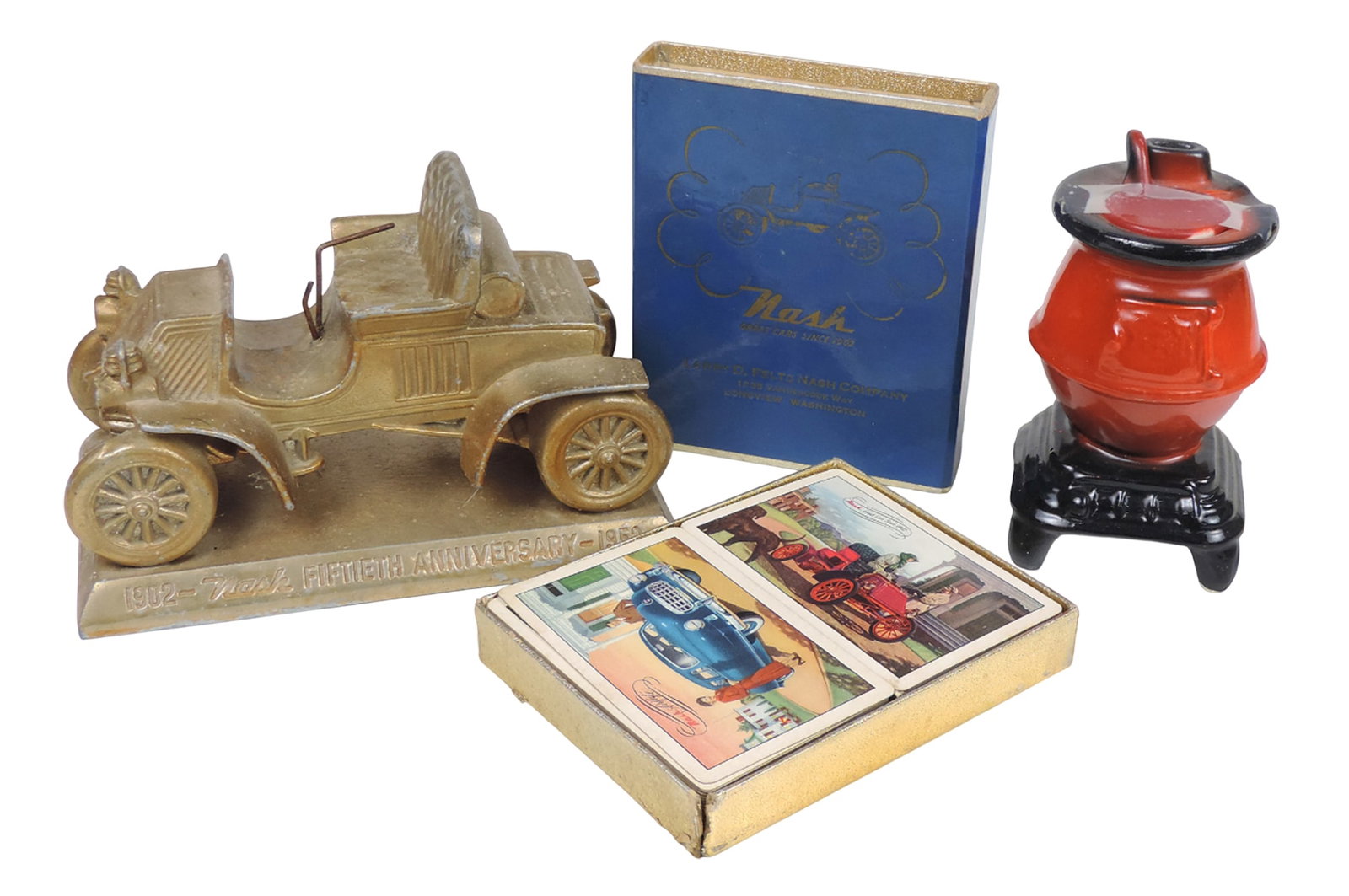 Nash Promo Advertising Items (3), Nash Playing Cards, Great Cars Since 1902, Larry D. Felts Nash ...: Nash Promo Advertising Items (3), Nash Playing Cards, Great Cars Since 1902, Larry D. Felts Nash Co., Longview, Washington-USA, orig packaging, 1902 Nash Fiftieth Anniversary 1952 Promo Advertising