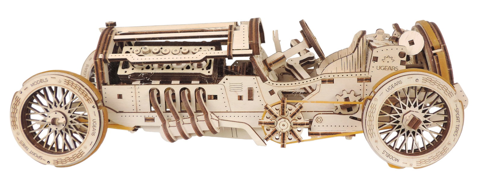 UGEARS Mechanical Puzzle, Model U-9 Grand Prix Car, complete wooden model, packaging contains extra - 2