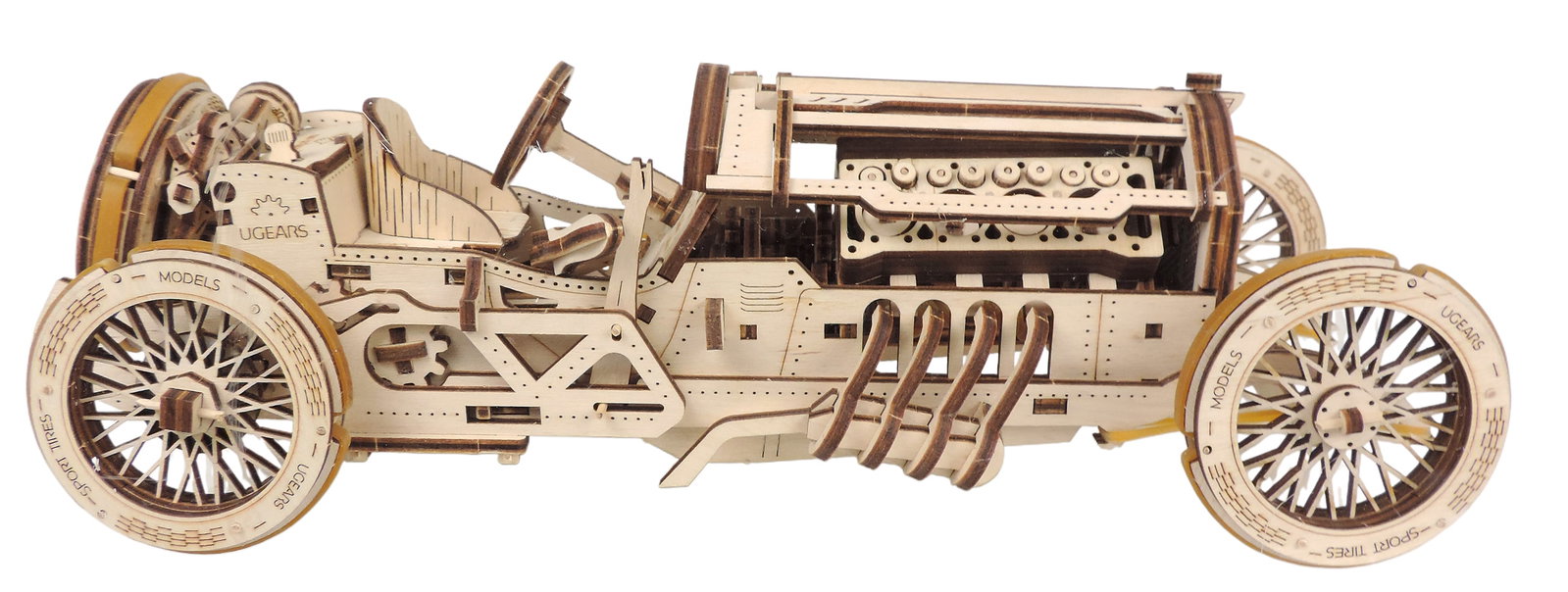 UGEARS Mechanical Puzzle, Model U-9 Grand Prix Car, complete wooden model, packaging contains extra - 3
