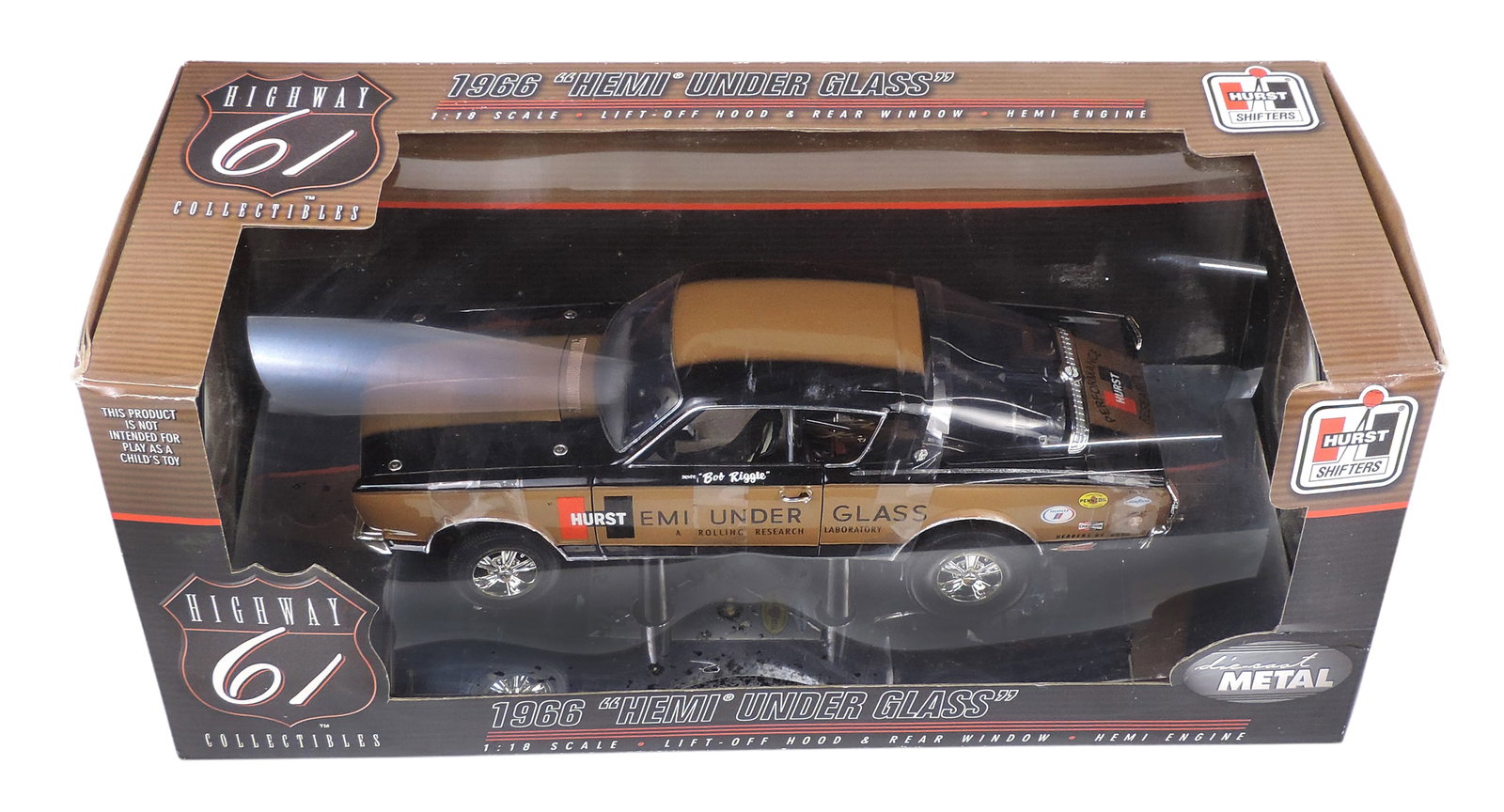 Toy Scale Model, 1966 Hemi Under Glass, Highway 61 Collectibles, No. 50092, 2002 F.F. Ertl III, I...: Toy Scale Model, 1966 Hemi Under Glass, Highway 61 Collectibles, No. 50092, 2002 F.F. Ertl III, Inc., made in China, 1:18 scale, diecast metal, NOS w/age-related wear to packaging (enlarge photos for