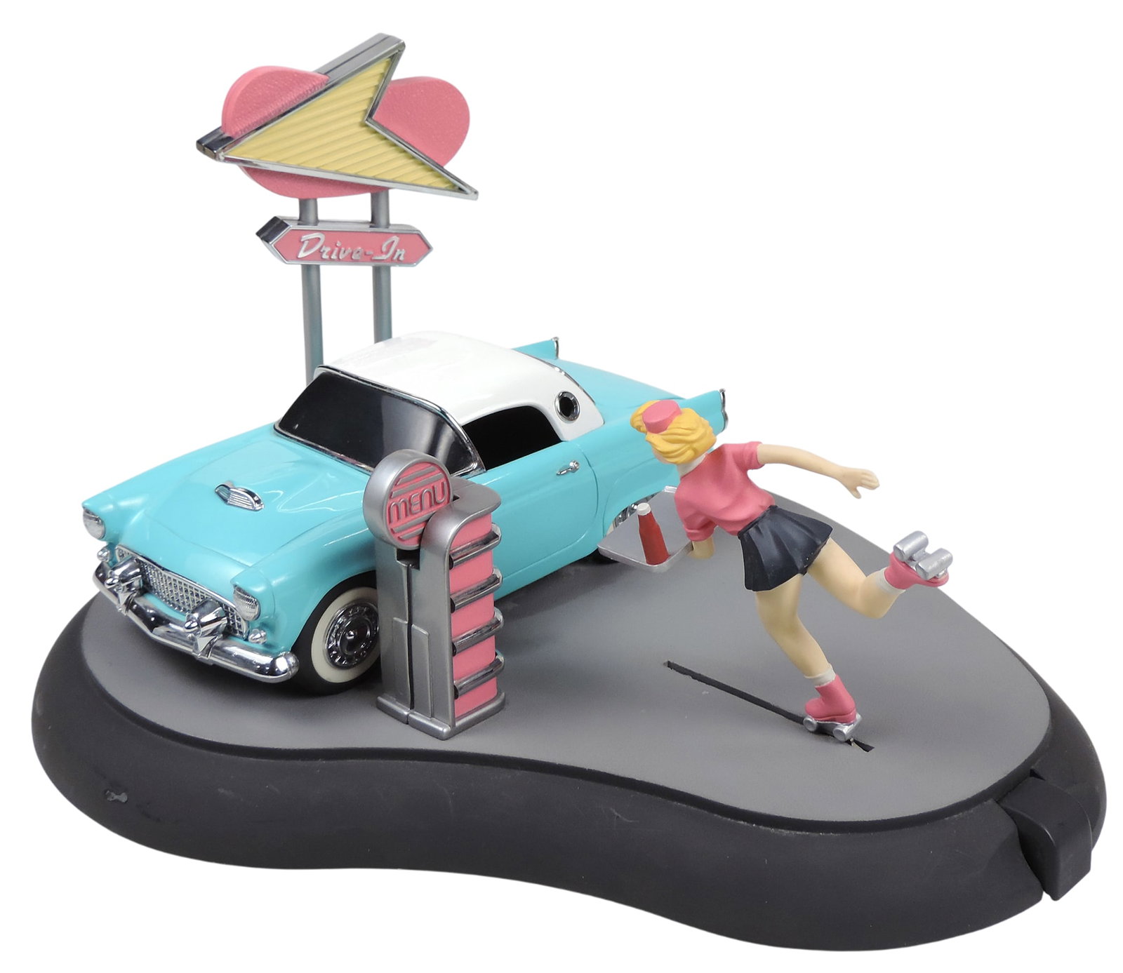1992 Franklin Mint Fabulous Fifties Drive-In Mechanical Bank, features a diecast 1956 Ford Thunde... - 2