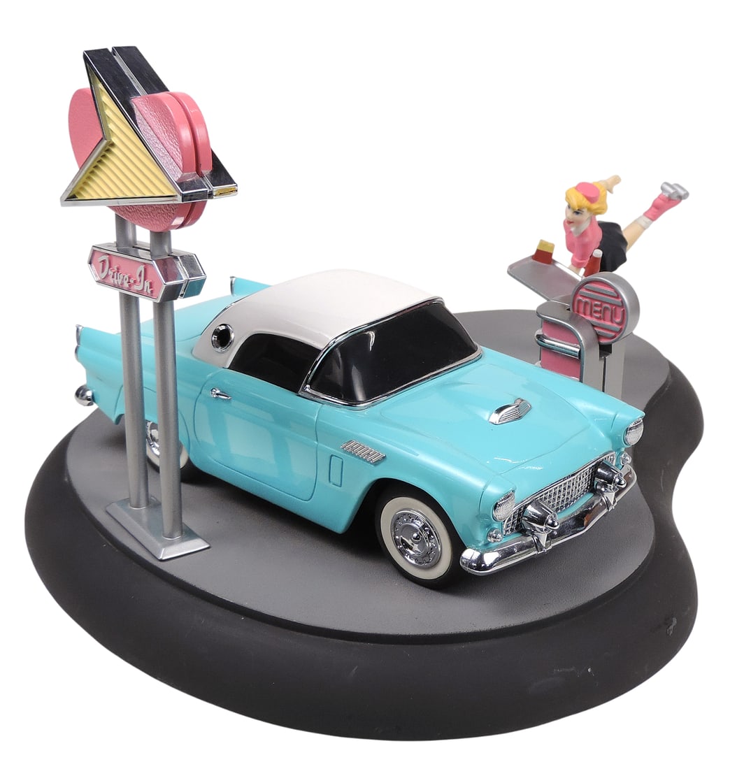 1992 Franklin Mint Fabulous Fifties Drive-In Mechanical Bank, features a diecast 1956 Ford Thunde... - 3