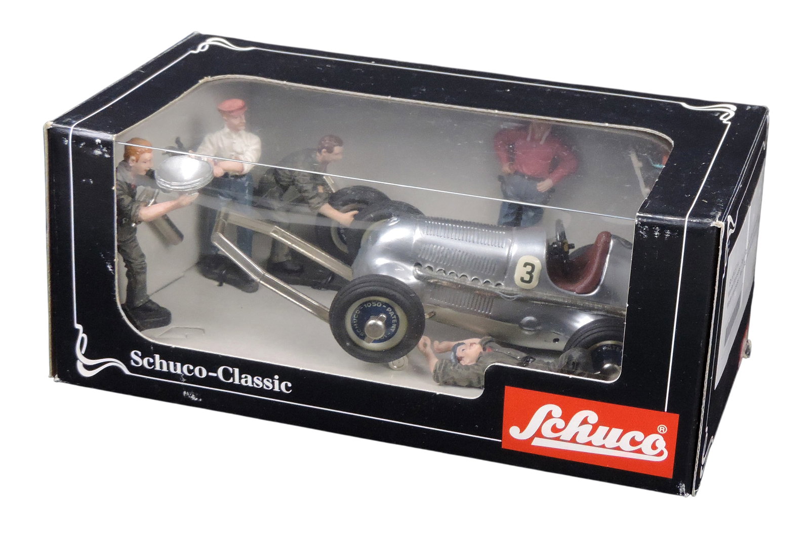 Toy Scale Model, Schuco-Classic, Mercedes-Benz W25, Pit Stop Crew Model Car, NOS w/age-related wear: Toy Scale Model, Schuco-Classic, Mercedes-Benz W25, Pit Stop Crew Model Car, NOS w/age-related wear to packaging (enlarge photos for details), H 4 x W 9.75 x D 5 in.