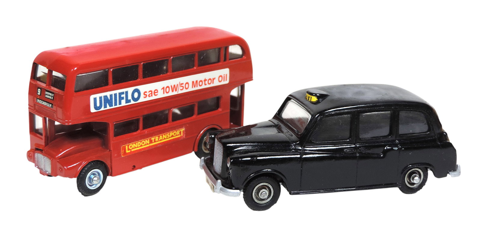 Toy Scale Models (2), Budgie Toys, London Taxi Cab, No. 101, Routemaster Bus, No. 236, Made in En... - 2