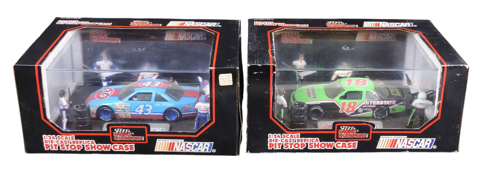 NASCAR Racing Champions Pit Stop Show Case (2), Richard Petty, 1992 Racing Champions, Inc., made in: NASCAR Racing Champions Pit Stop Show Case (2), Richard Petty, 1992 Racing Champions, Inc., made in China & Dale Jarrett, 1992 Racing Champions, Inc., 1:24 scale, diecast/plastic, NOS w/age-related