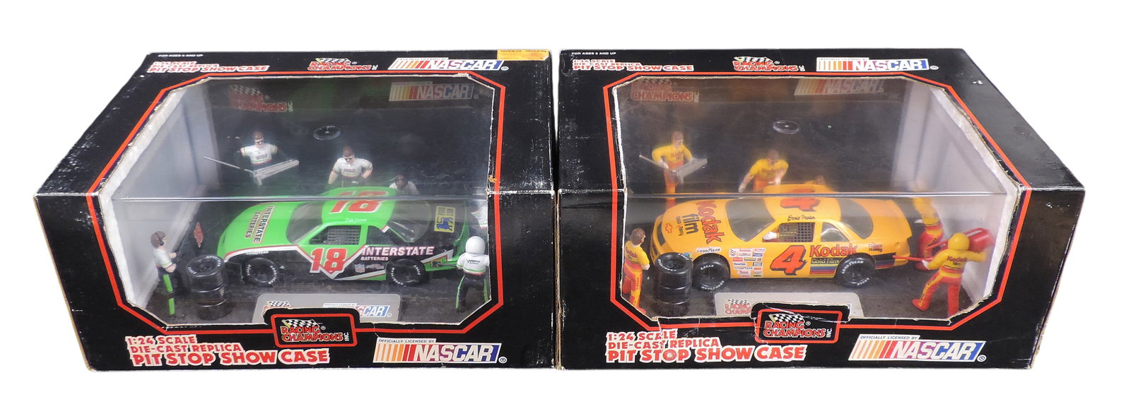 NASCAR Racing Champions Pit Stop Show Case (2), Ernie Irvan, 1992 Racing Champions, Inc., made in...: NASCAR Racing Champions Pit Stop Show Case (2), Ernie Irvan, 1992 Racing Champions, Inc., made in China & Dale Jarrett, 1992 Racing Champions, Inc.,1:24 scale, diecast/plastic, NOS w/age-related wear