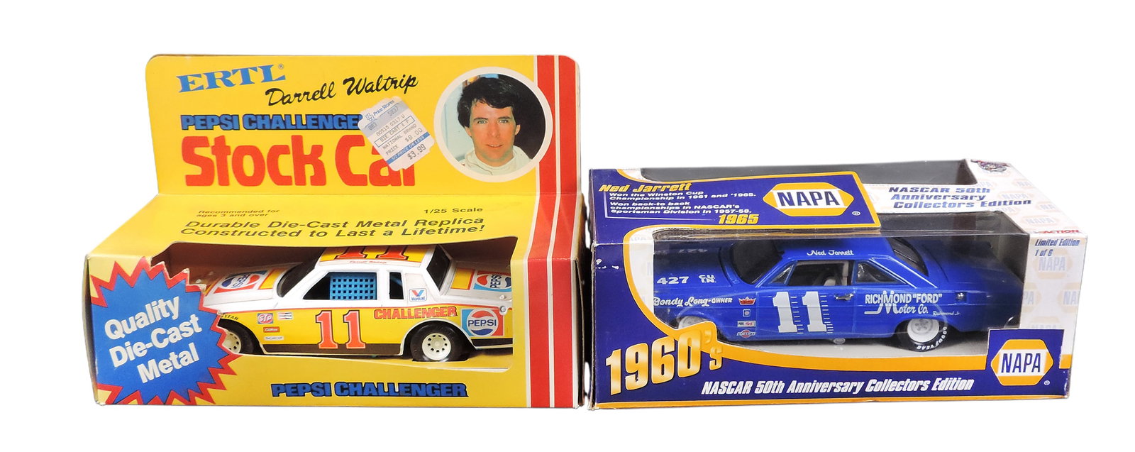 Toy Scale Models (2), Ned Jarrett, 1960 NAPA, NASCAR 50th Anniversary Collectors Edition, Limited...: Toy Scale Models (2), Ned Jarrett, 1960 NAPA, NASCAR 50th Anniversary Collectors Edition, Limited Edition 1 of 6, Item No. NJ65GALAXE & Darrell Waltrip, Stock Car, 1:25 scale, No. 1683, Ertl, made in 