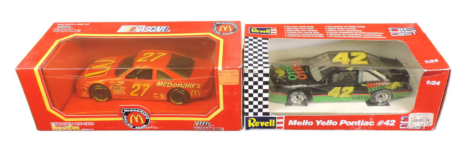 NASCAR Scale Models (2), Racing Champions McDonald's Racing Team, 1992 Racing Champions, Inc. & ...: NASCAR Scale Models (2), Racing Champions McDonald's Racing Team, 1992 Racing Champions, Inc. & Mellow Yello Pontiac #42, No. 8688, 1991 by Revell, Inc., both 1:24 scale, diecast metal, made in
