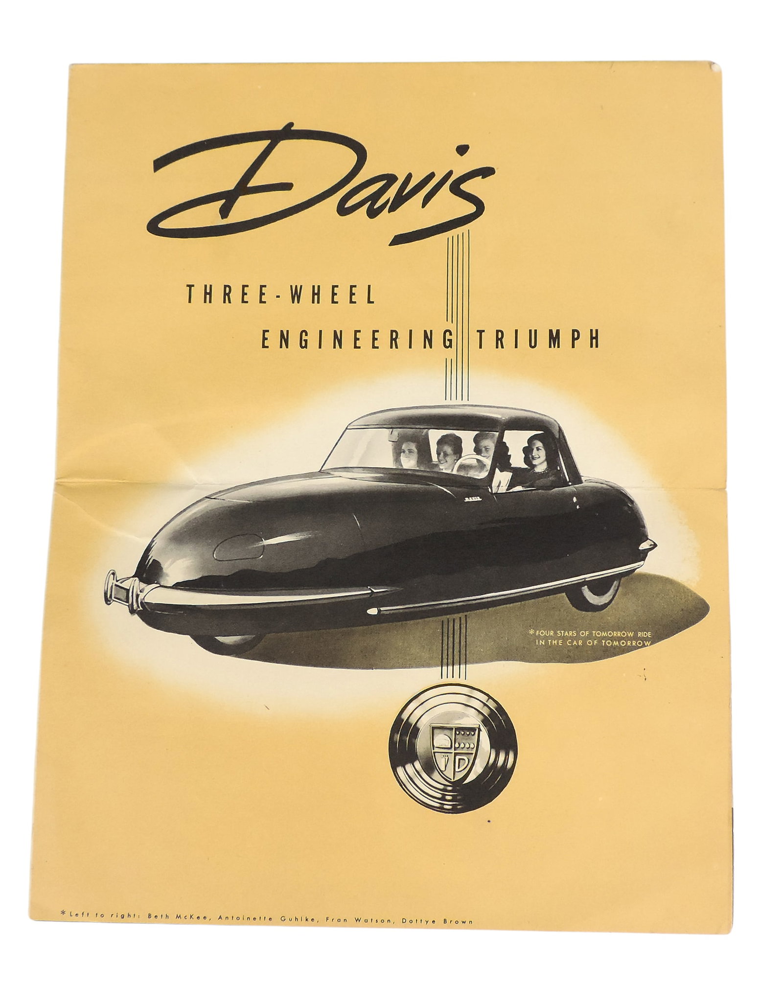 Davis Three-Wheel Engineering Triumph Brochure, McKay & Son, Eagle Rock, California, Litho by Car...: Davis Three-Wheel Engineering Triumph Brochure, McKay & Son, Eagle Rock, California, Litho by Carter and Galantin, Los Angeles-USA, copyright 1948-Davis Motorcar Co., slight loss on folds, no rips,