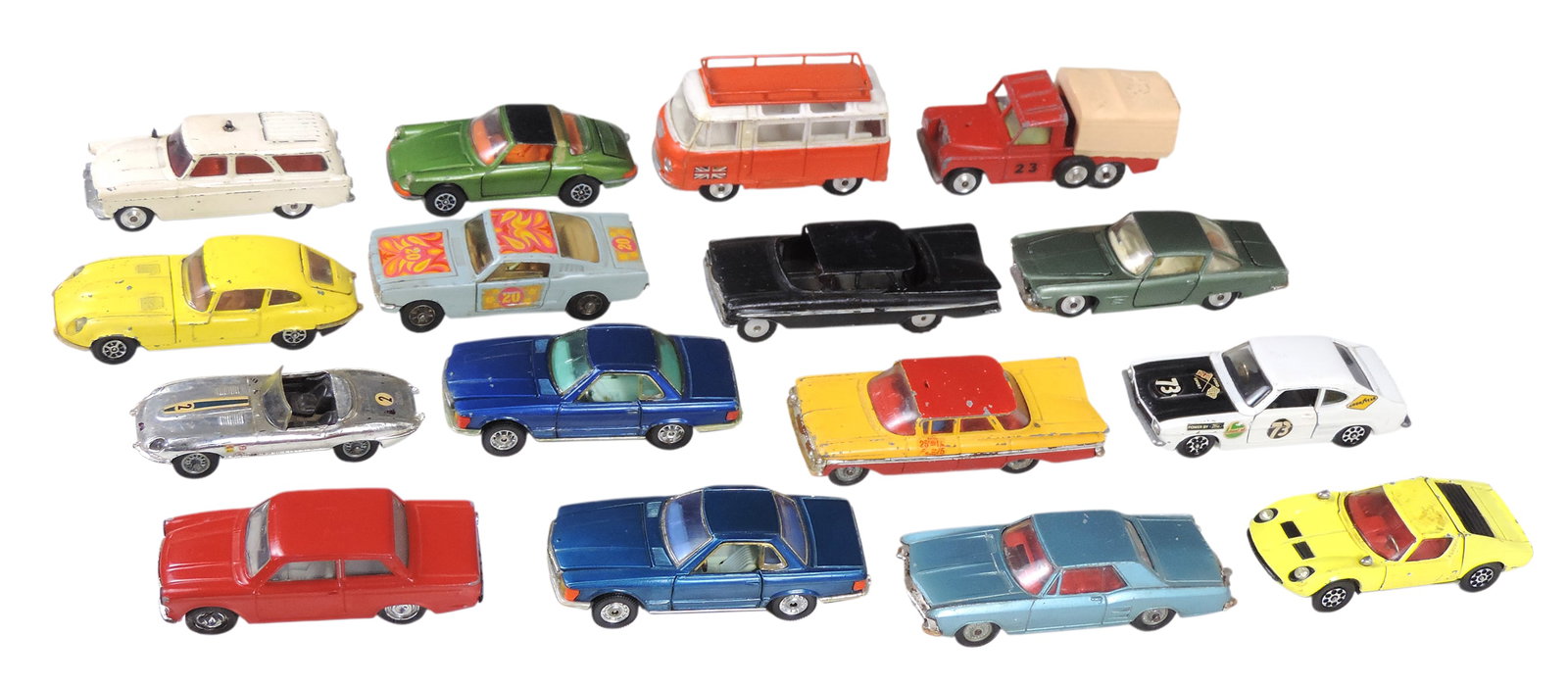 Gorgi Toy Scale Models (16), Gorgi Toys, includes Land Rover, Mercedes-Benz 350 SL, Lamborghini M...: Gorgi Toy Scale Models (16), Gorgi Toys, includes Land Rover, Mercedes-Benz 350 SL, Lamborghini Miura P400, V12 Jaguar, Chevrolet Impala, Ford Capri, Porsche targa 911S, Buick Riviera, E Type Jaguar, 