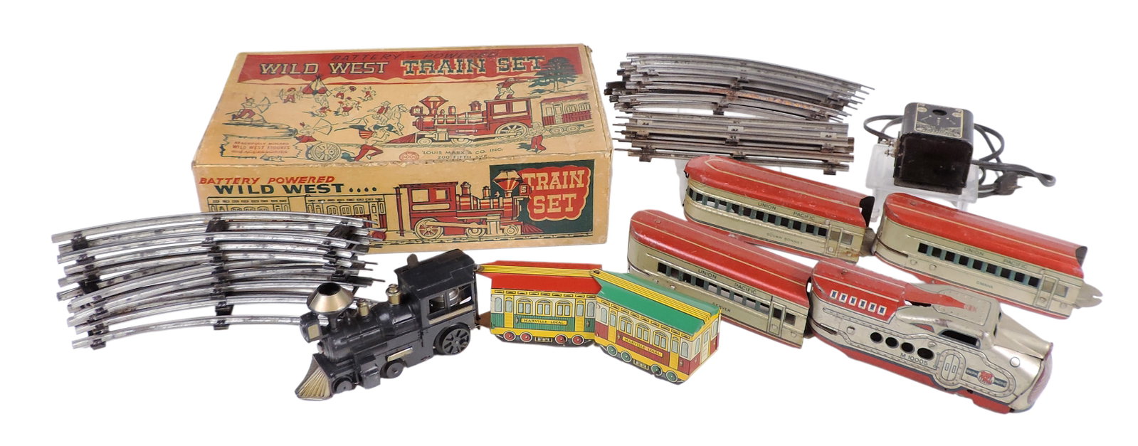 Toy Model Train Sets (2), Louis Marx & Co., Wild West Train Set, orig packaging, train/track only... (1 of 1)