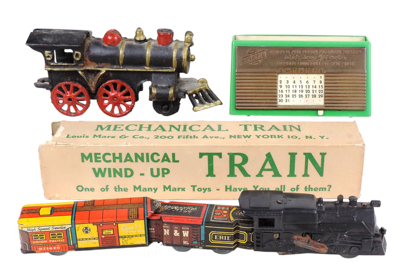Railroad (3), Louis Marx Mechanical Train, Erie/Union Pacific, litho on tin, working mechanism w/... (1 of 1)