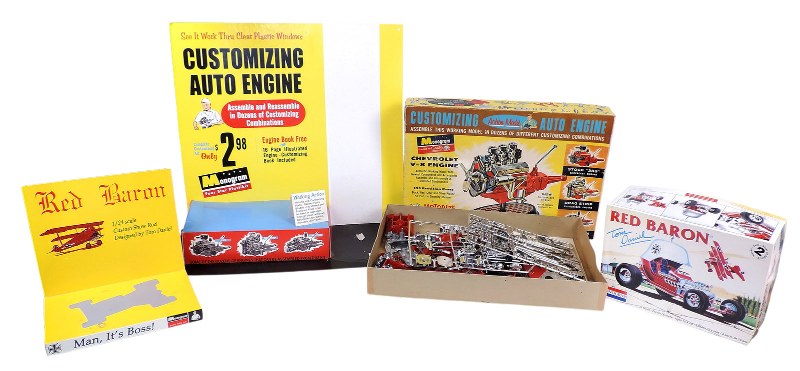 Monogram Toy Scale Model Kits & Displays (4), Chevrolet V-8 Engine, Plastikit Action Model PE62-2... - 2