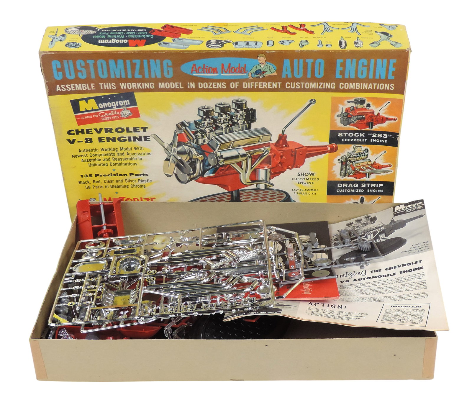 Monogram Toy Scale Model Kits & Displays (4), Chevrolet V-8 Engine, Plastikit Action Model PE62-2... - 3