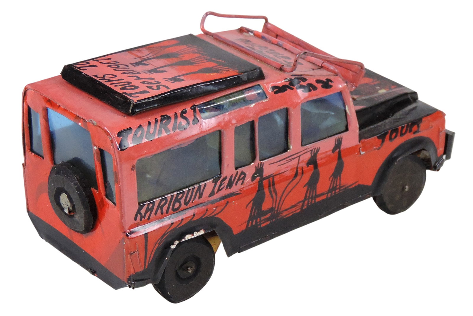 African Recycling Artist Safari Land Rover, Jambo Tanzania, hand made in Tanzania, tin/rubber, o/... - 2