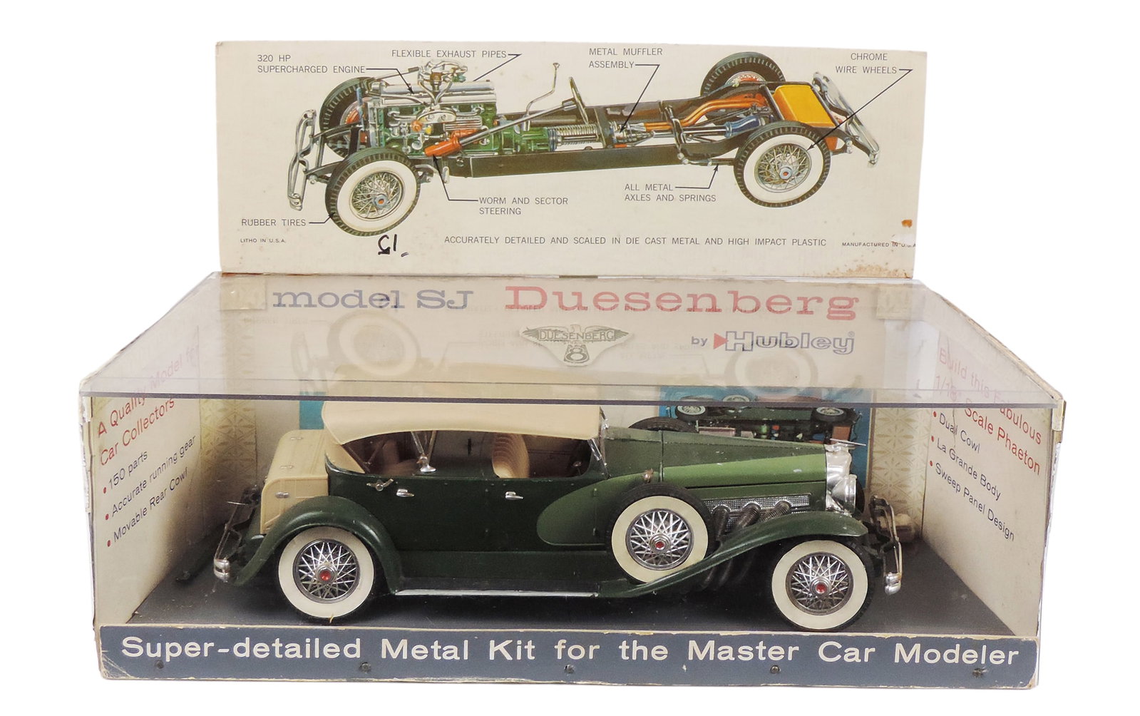 Metal Kit for the Master Car Modeler, Model SJ Duisenberg, diecast/plastic, display case shows wear: Metal Kit for the Master Car Modeler, Model SJ Duisenberg, diecast/plastic, display case shows wear w/unattached top/sides, NOS but some of the parts are no longer glued together,