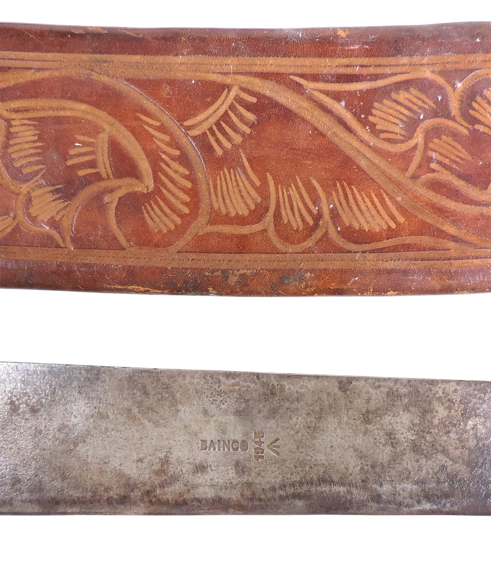 Machetes & Leather Sheathes (2), ornate hand-tooled leather sheathes w/decorative fringe/tassels,... - 3