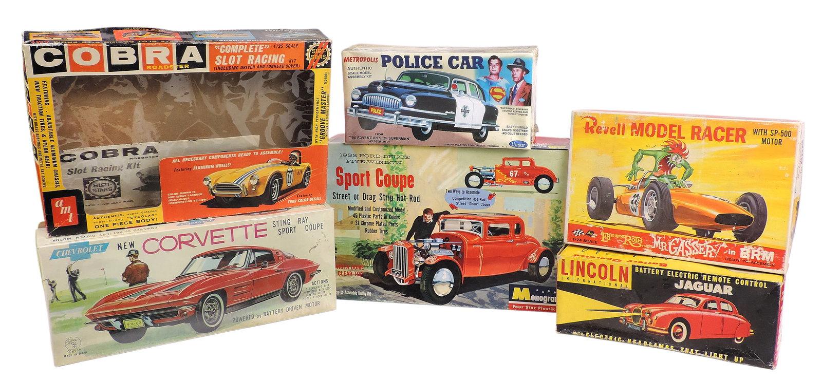 Toy Scale Kit Model Empty Boxes (6), includes Lincoln International Jaguar, Metropolis Police Car... (1 of 1)