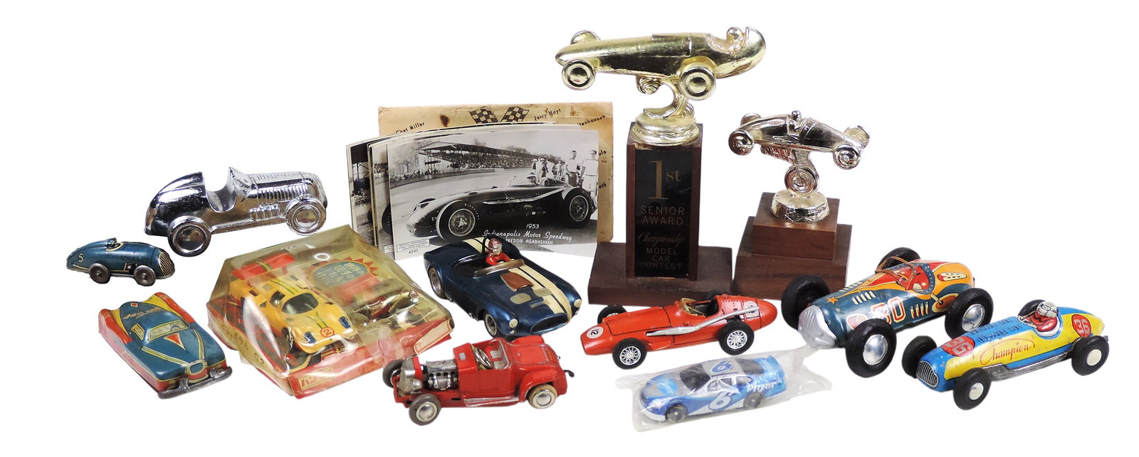 Toy Scale Models (13), includes Matchbox, Model of Yesteryear, made in England, Slot car, Windup ...: Toy Scale Models (13), includes Matchbox, Model of Yesteryear, made in England, Slot car, Windup Racing Car (no key), Schuco Micro Racer, 1932 Ford, made in West Germany, Cragstan Jet Car, made in Jap