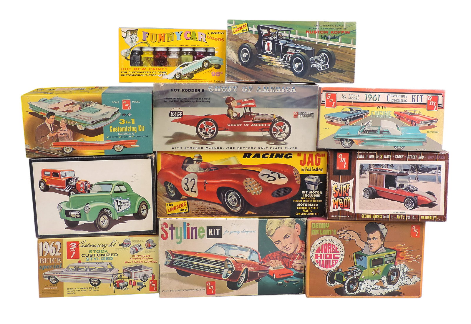 Toy Scale Model Kits (11), includes Kustom Koffin, 1940 Willys Coupe, Horse Hide Hauler, Styline ... (1 of 4)