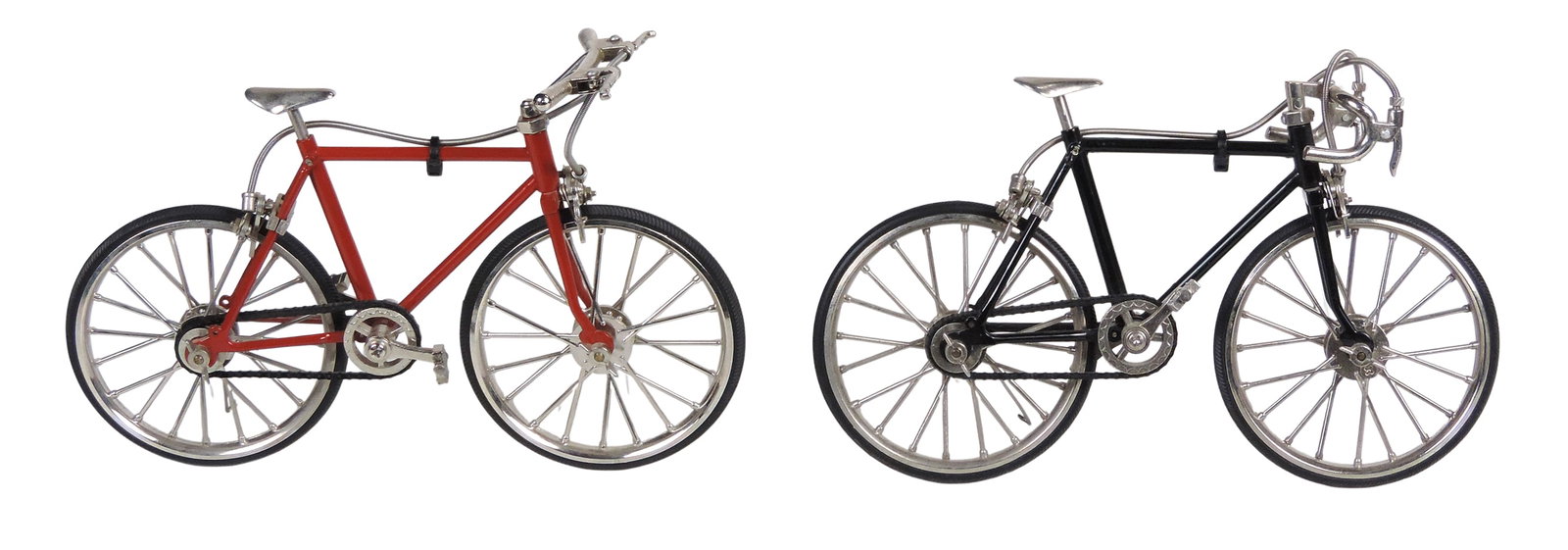 Road Bike Miniatures (2), Mytek Racing & Mountain Bikes, detailed diecast metal, rubber tires/cha...: Road Bike Miniatures (2), Mytek Racing & Mountain Bikes, detailed diecast metal, rubber tires/chain, c. late 1900s, Exc cond, up to H 5 x W 7.5 in.