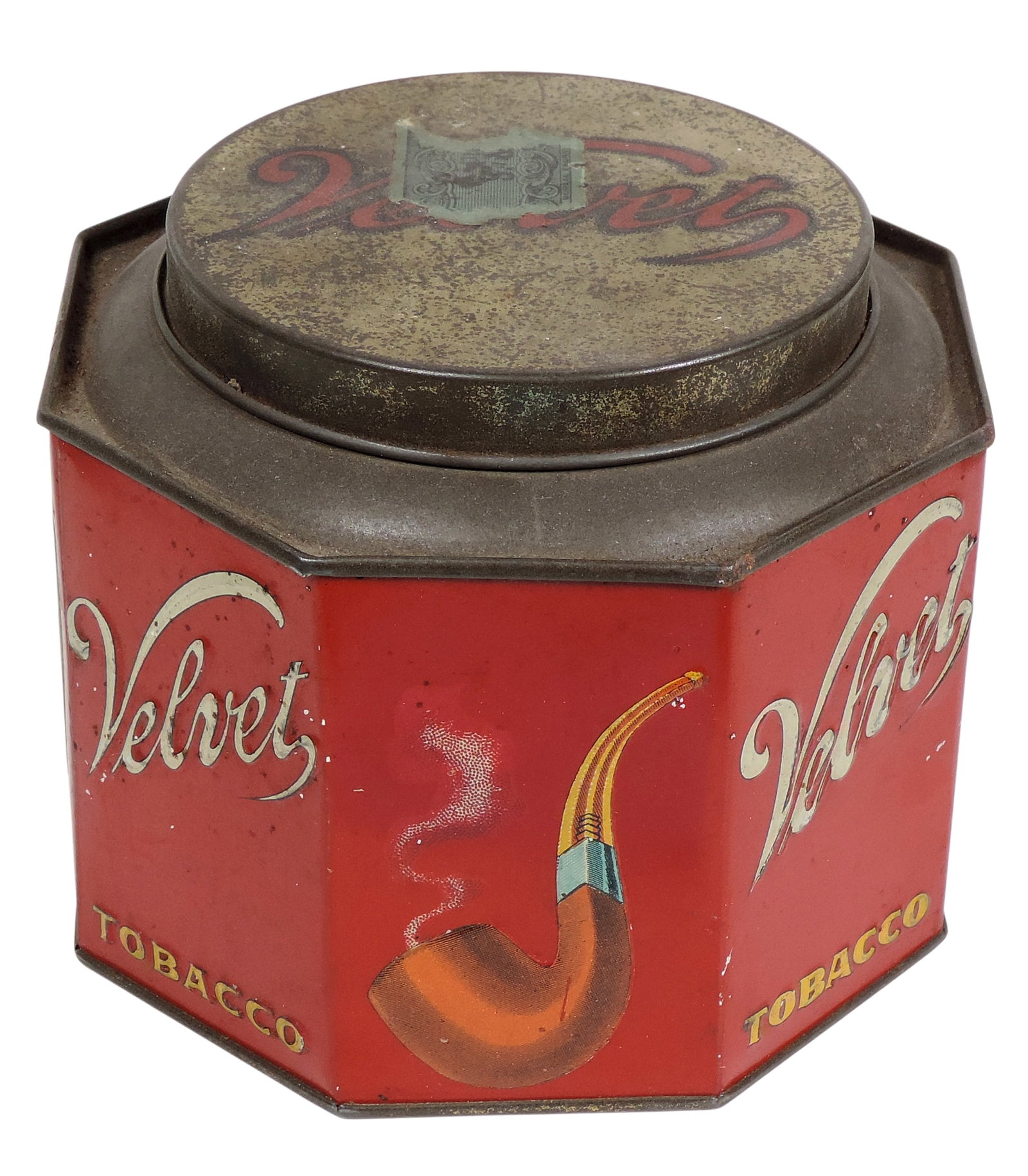 Velvet Tobacco Canister, Spaulding & Merrick, Chicago, Ill.-USA, Factory No. 3 1st Dist., State o... (1 of 4)