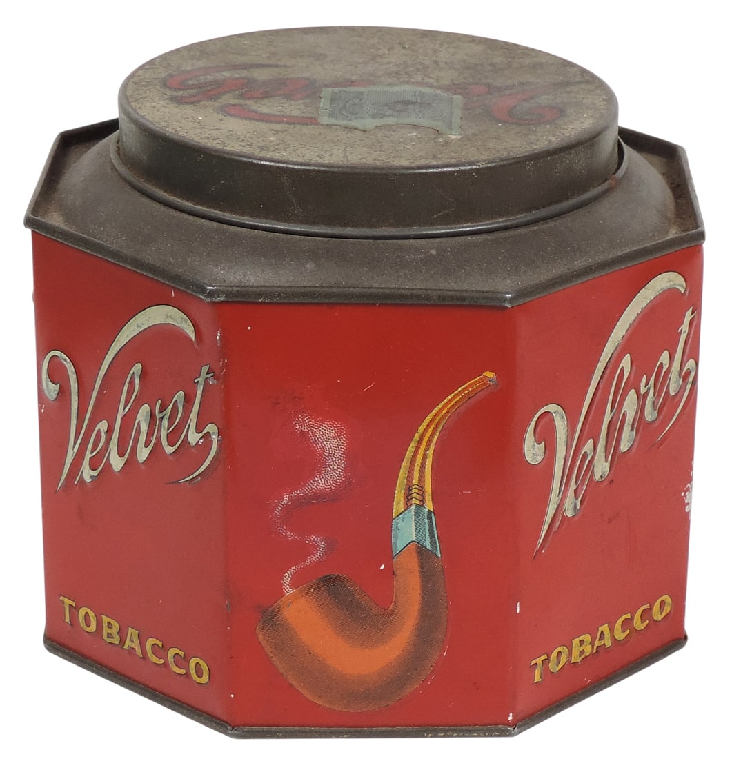 Velvet Tobacco Canister, Spaulding & Merrick, Chicago, Ill.-USA, Factory No. 3 1st Dist., State o... - 2
