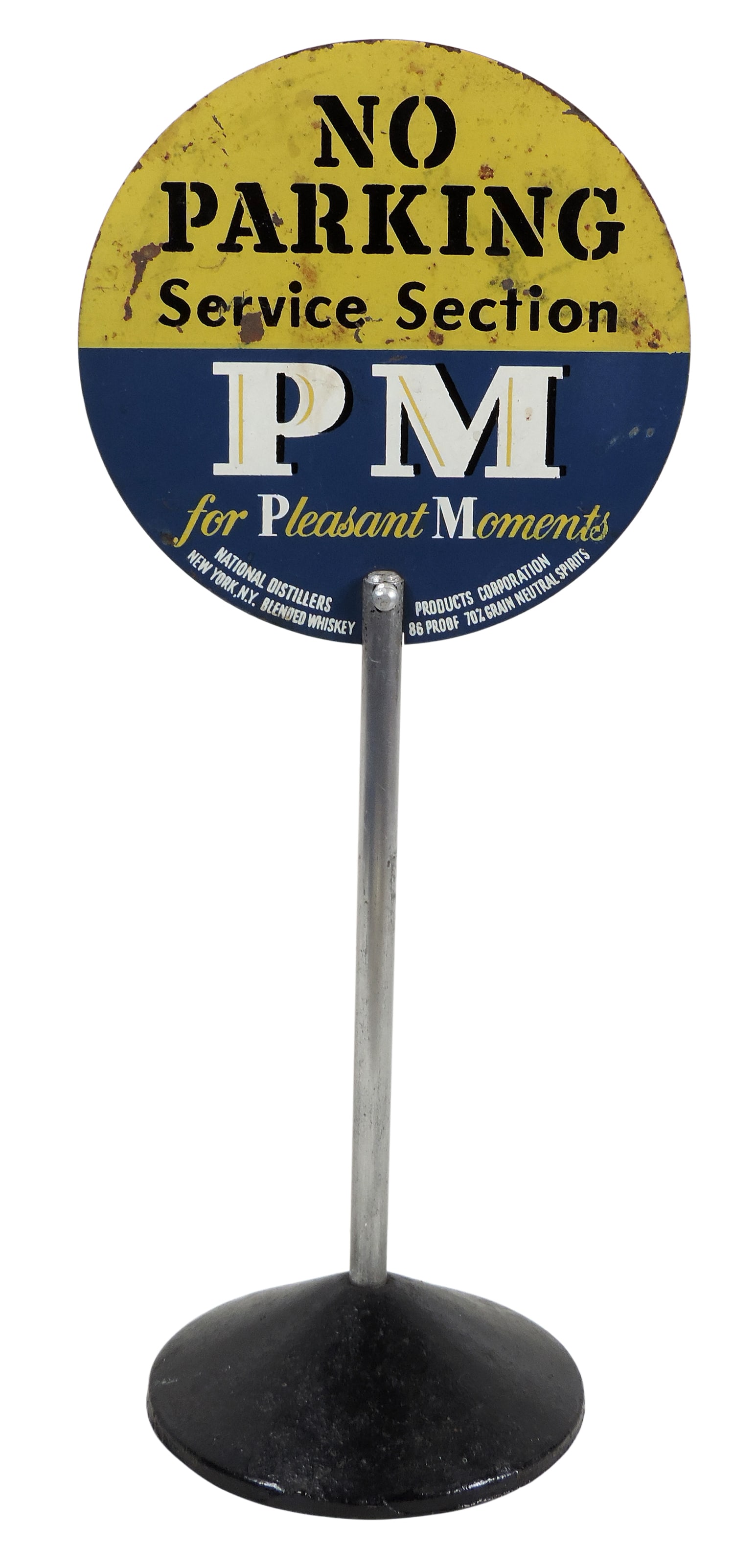 National Distillers PM "Pleasant Moments" Whiskey Counter Sign, double sided, No Parking Serv... (1 of 2)