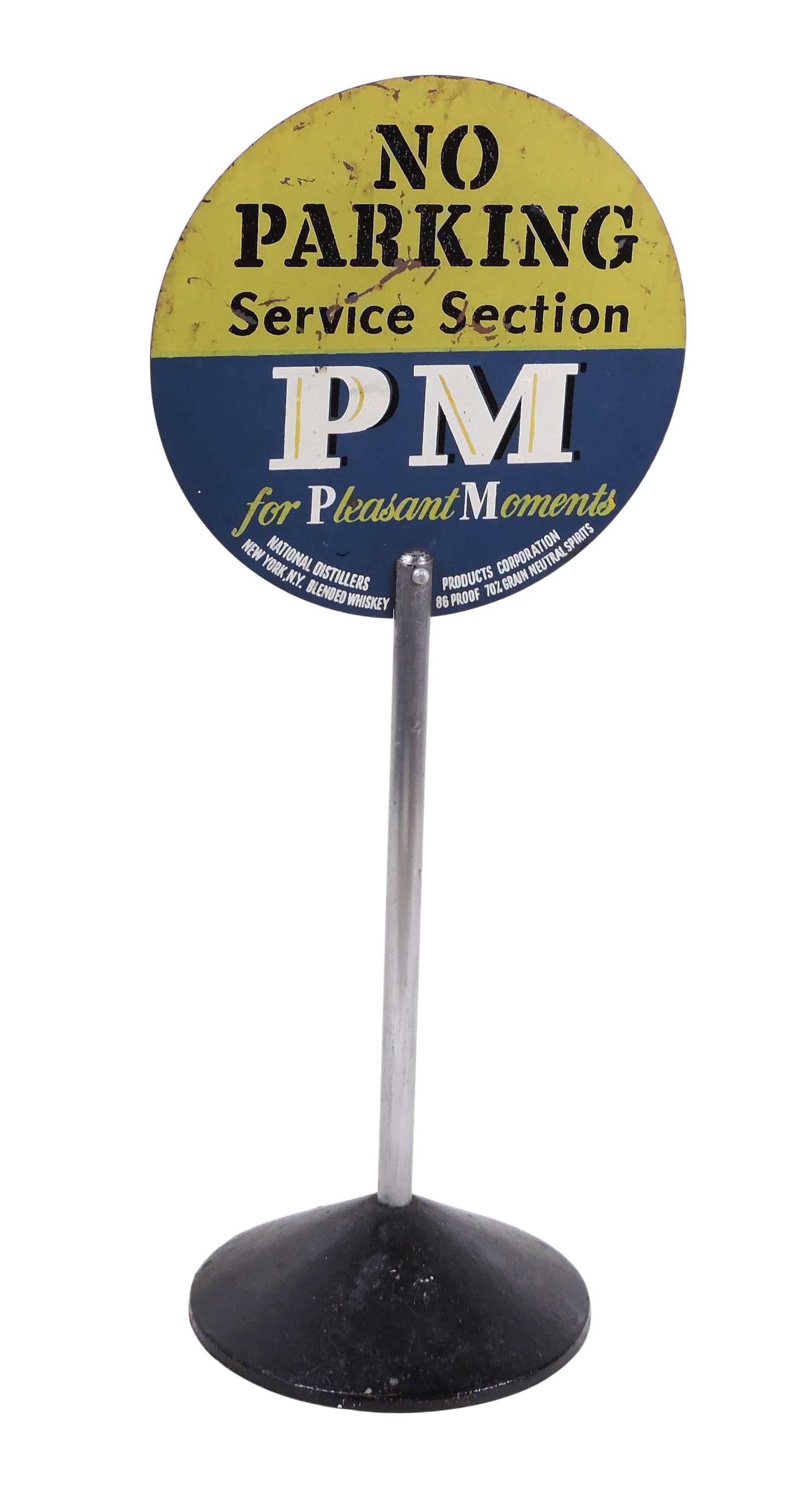 National Distillers PM "Pleasant Moments" Whiskey Counter Sign, double sided, No Parking Serv... - 2