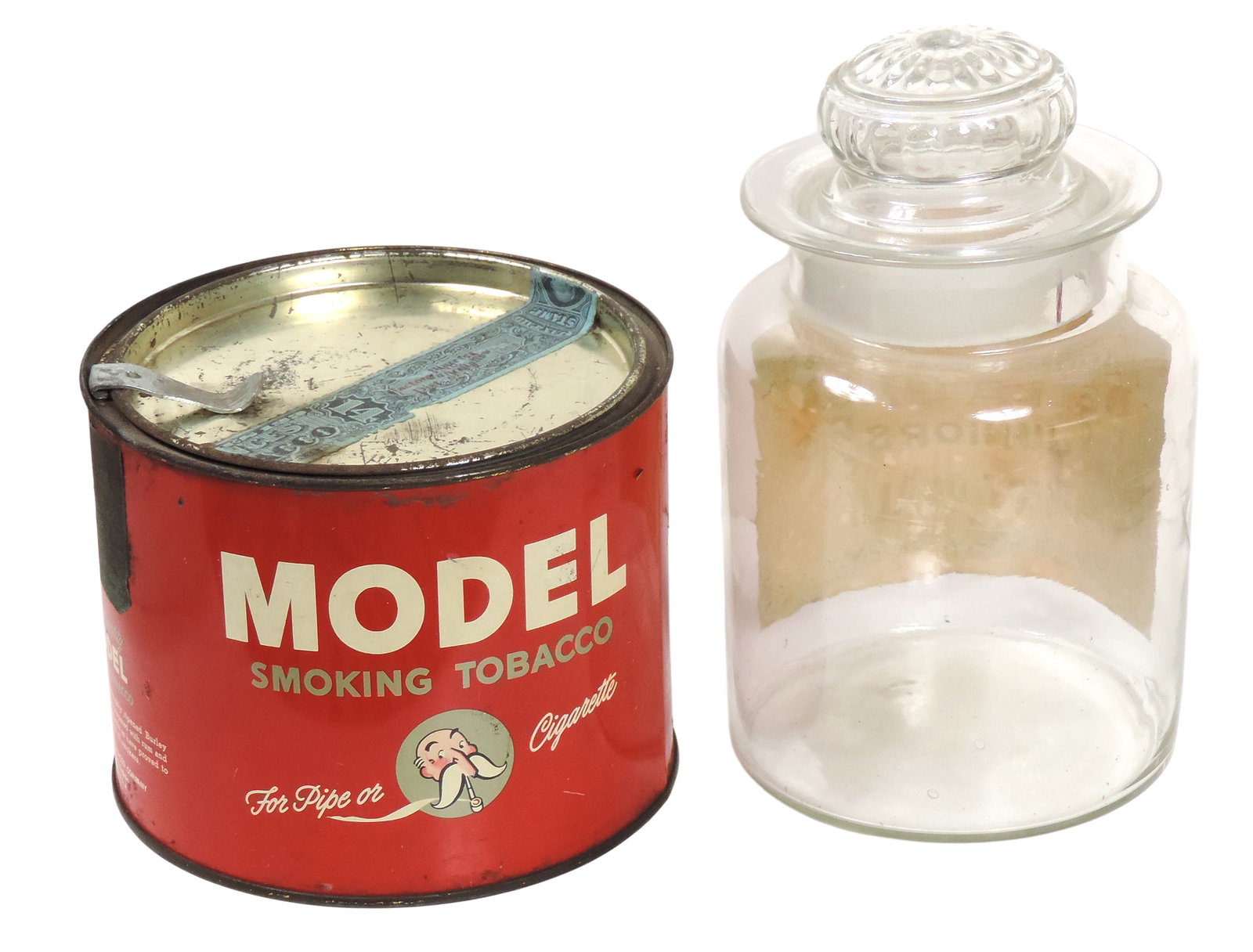Tobacco Containers (2), Della Casa, glass w/embossed gold leaf lettered paper label, 5¢ Juniors - 2