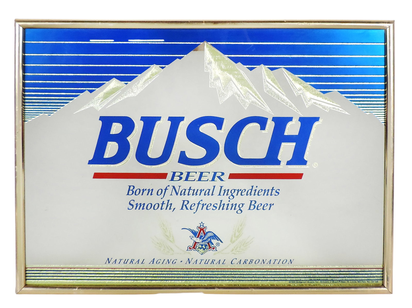 Busch Beer Promotional Mirrored Sign, copyright 1995 Anheuser-Busch, Inc., Brewers of Busch Beer,... (1 of 2)