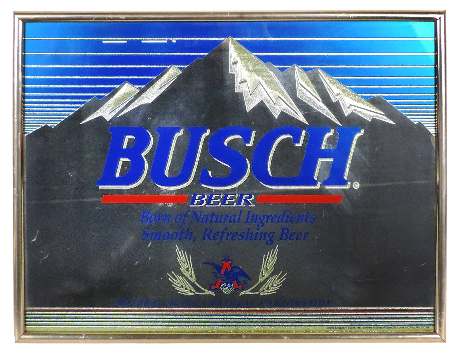 Busch Beer Promotional Mirrored Sign, copyright 1995 Anheuser-Busch, Inc., Brewers of Busch Beer,... - 2