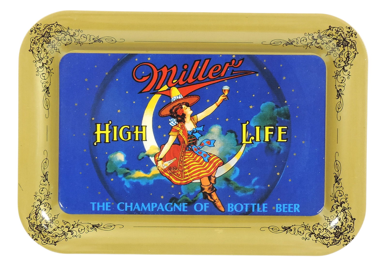 Miller High Life Tip Tray, featuring Girl on the Moon logo w/gold-colored border & blue center gr... (1 of 1)