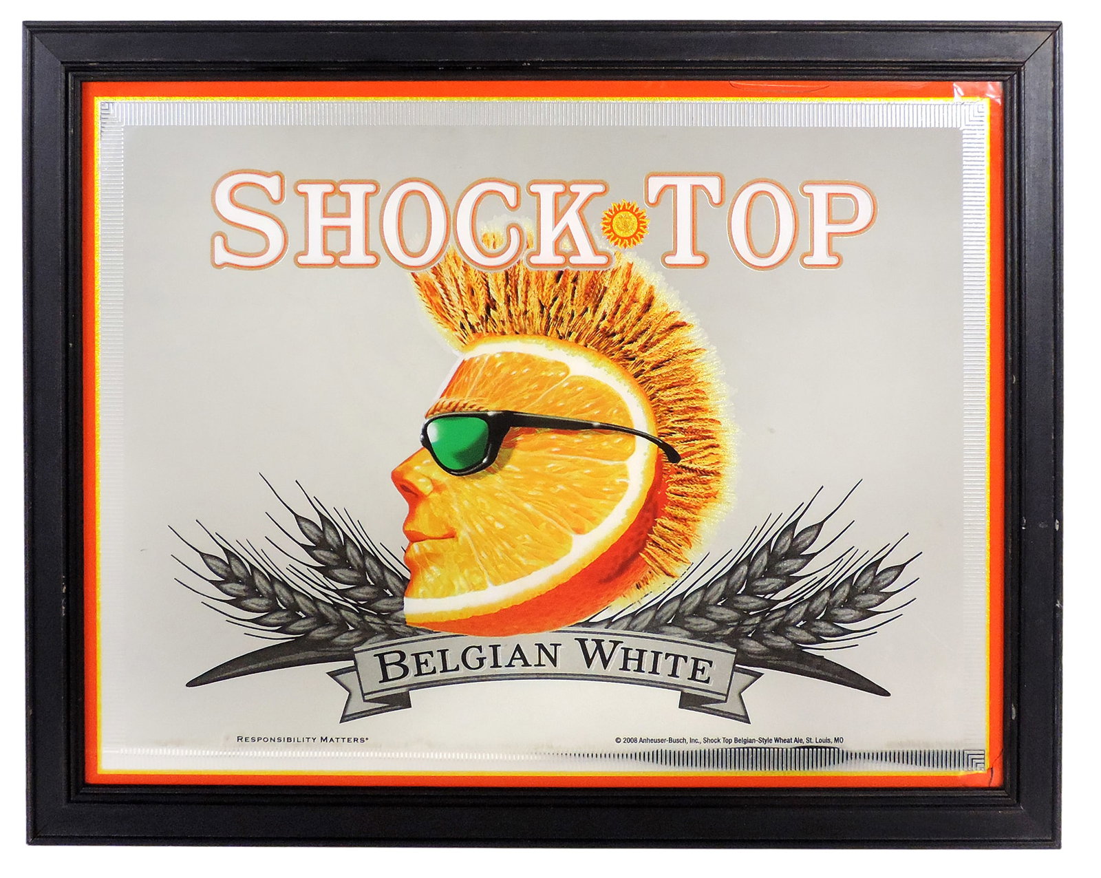 Shock Top Belgian White Promotional Mirror/Sign, copyright 2008 Anheuser-Busch, Inc., Brewers of ... (1 of 2)