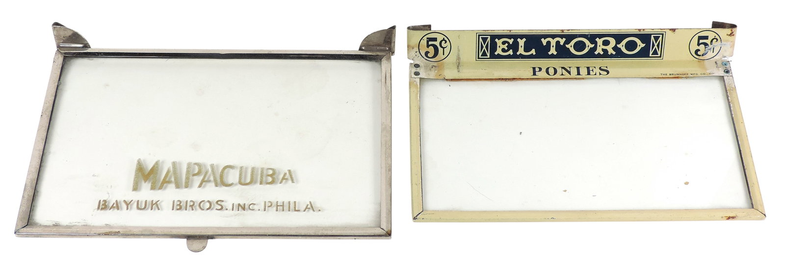Cigar Box Glass Display Lids (2), Mapacuba, Bayuk Bros. Inc, Phila-USA, reverse-stenciled & 5Â& (1 of 1)