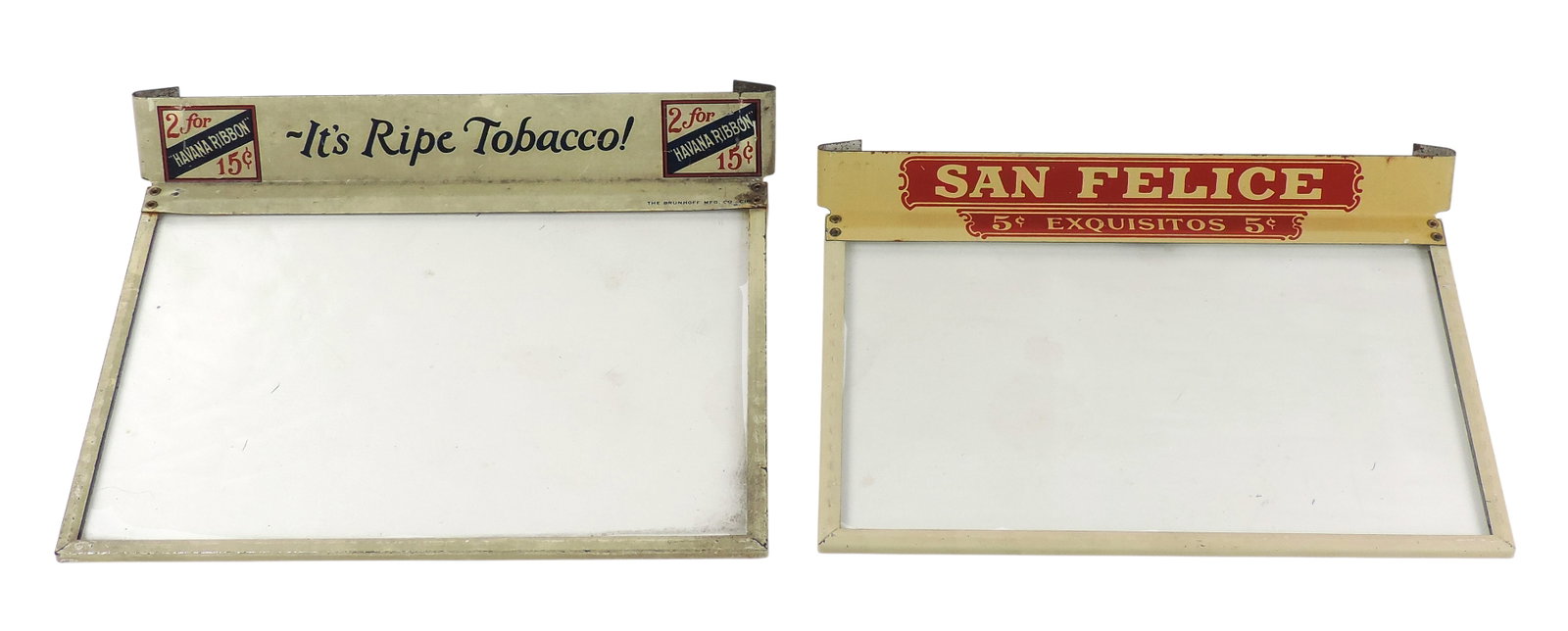 Cigar Box Glass Display Lids (2), Havana Ribbon It's Ripe Tobacco! 2 for 15¢, The Brunhoff Mfg. (1 of 2)