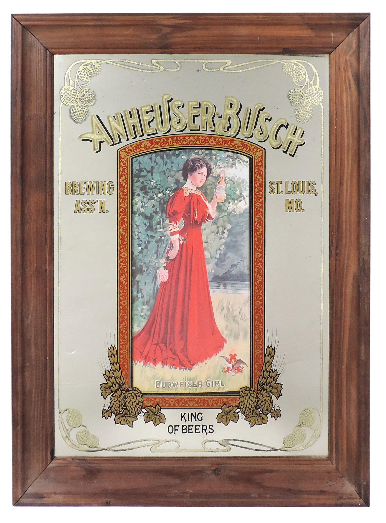 Anheuser-Busch Budweiser Girl Mirror/Sign, features reproduction of the classic early 1900s Victo... (1 of 1)