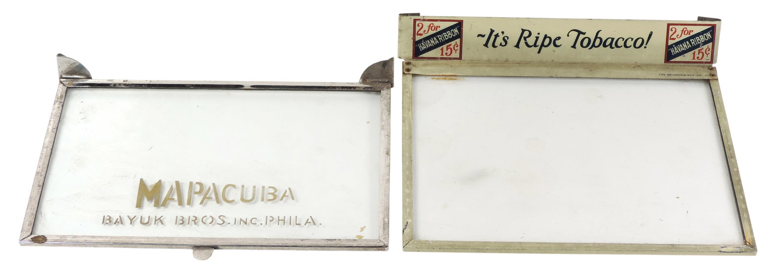 Cigar Box Glass Display Lids (2), Havana Ribbon It's Ripe Tobacco! 2 for 15¢, The Brunhoff Mfg. (1 of 2)
