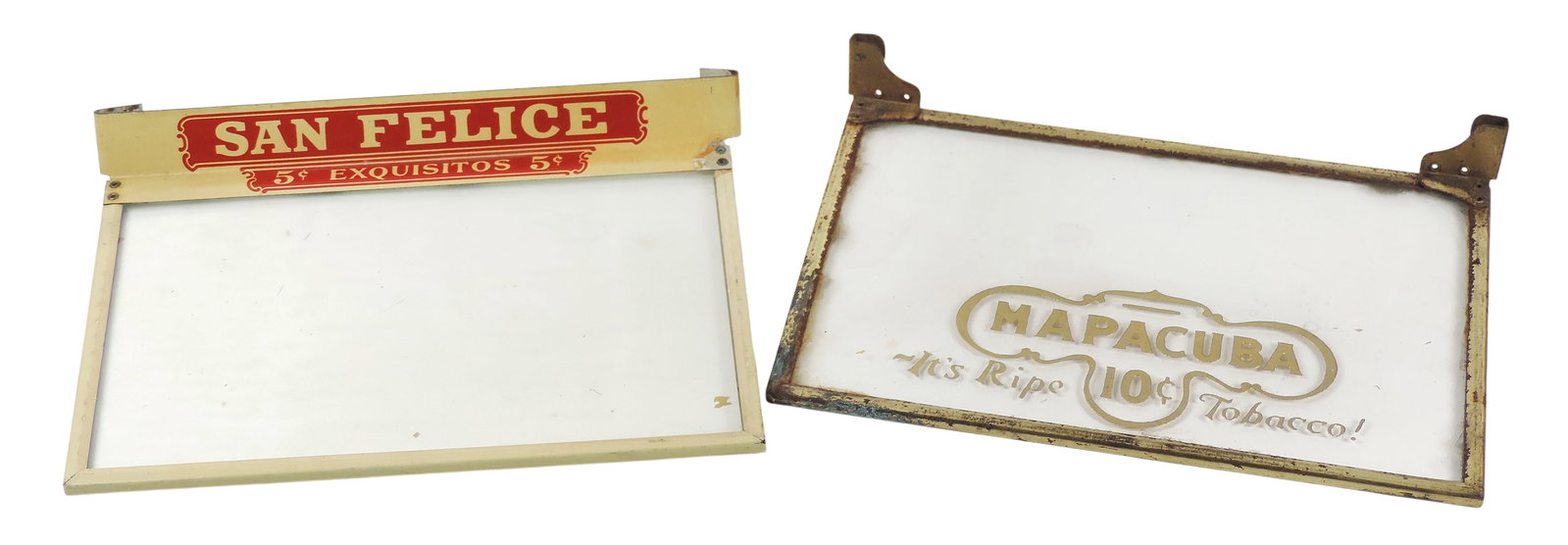 Cigar Box Glass Panel Lid Cover (2), Mapacuba, It's ripe Tobacco!, Bayuk Bros. Inc, Phila-USA, ... (1 of 2)