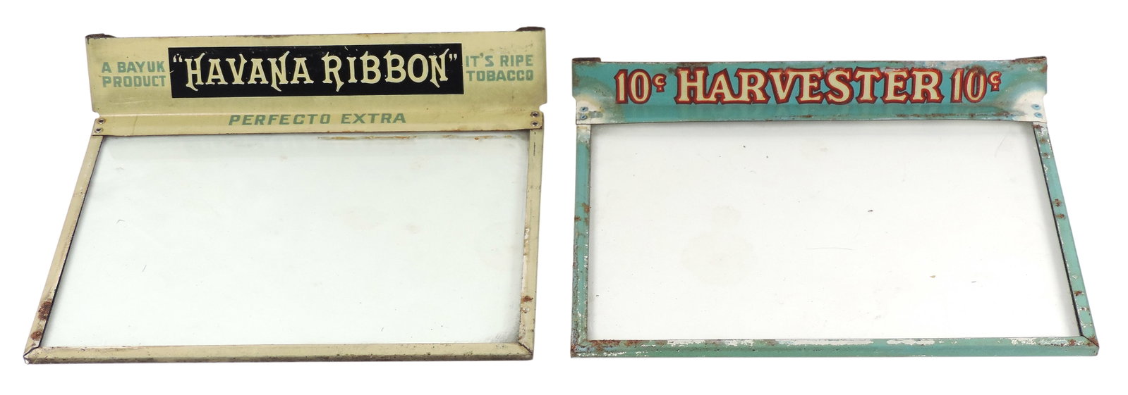 Cigar Box Glass Panel Lid Cover (2), Havana Ribbon It's Ripe Tobacco/A Bayuk Product, Perfecto ... (1 of 2)