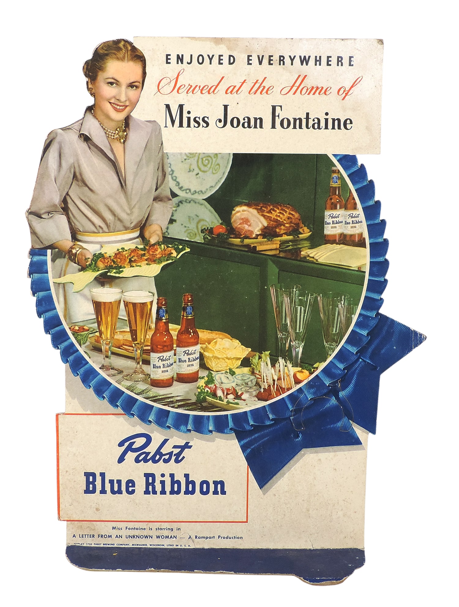 Pabst Blue Ribbon Countertop Display, die-cut heavy cardstock, features Academy Award-winning act... (1 of 3)