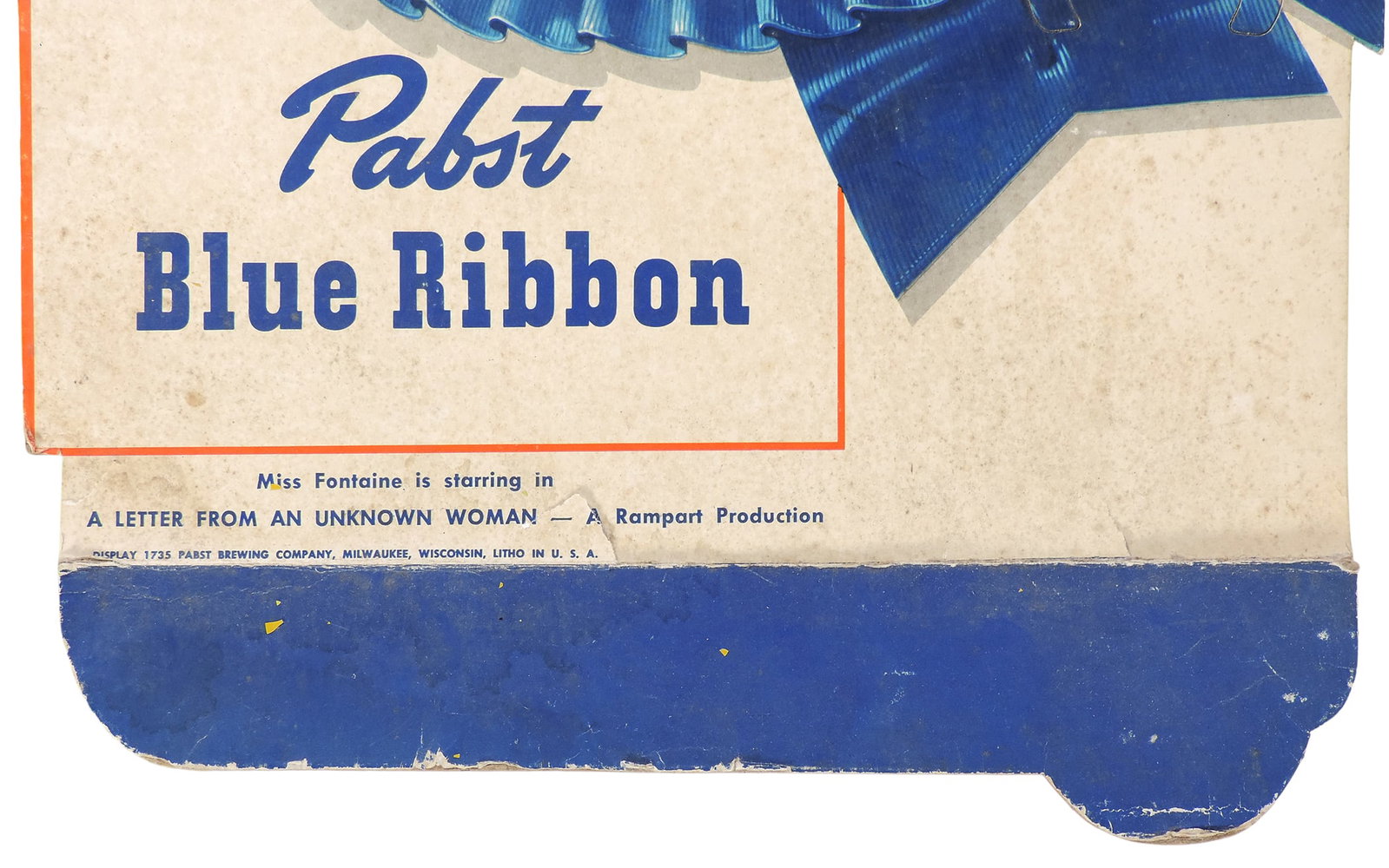 Pabst Blue Ribbon Countertop Display, heavy diecut cardstock, features Academy Award-winning actr... - 2