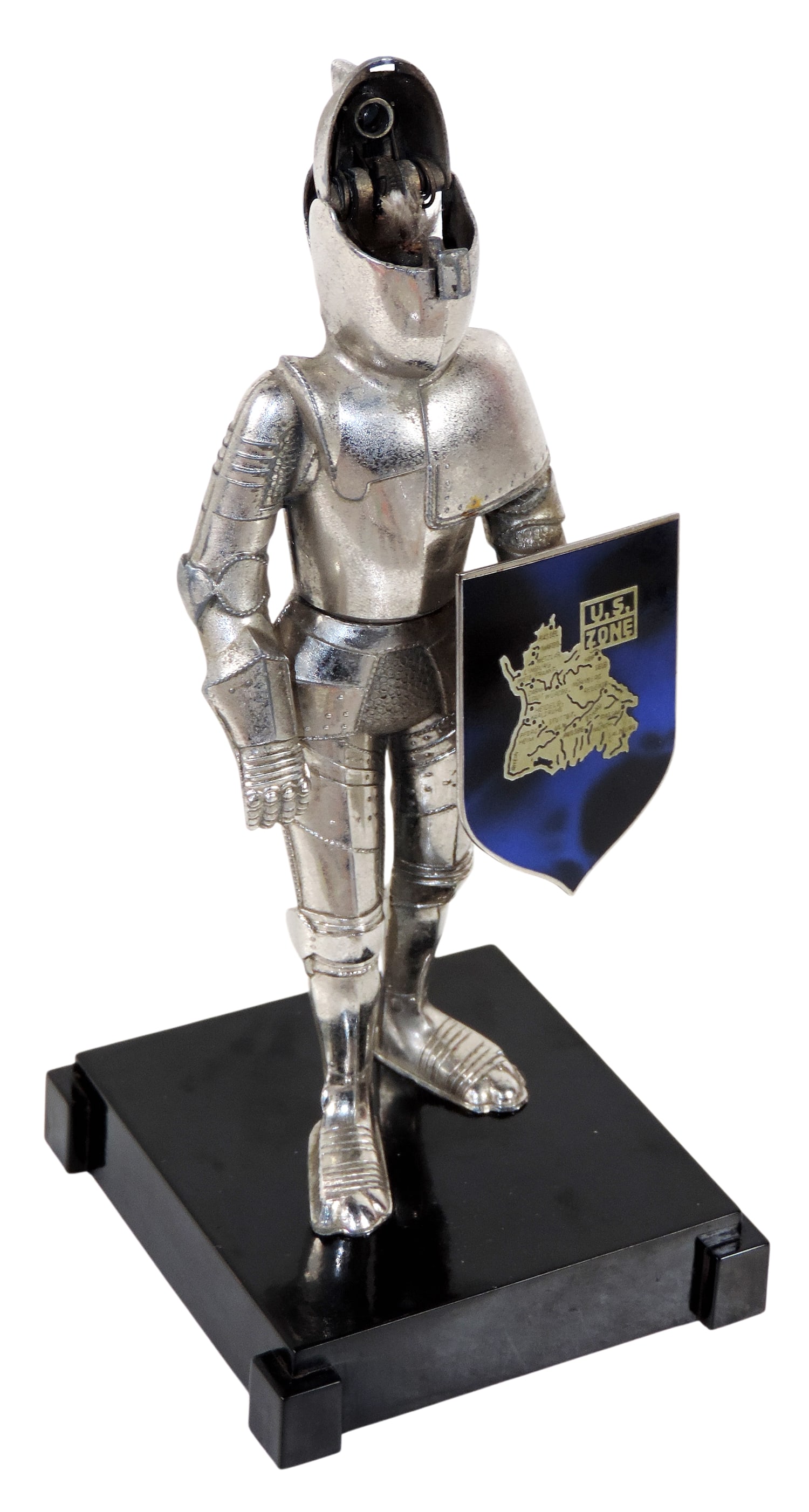 Weltzunder Medieval Knight Table Lighter, Mfgd by Kremer & Bayer, shield features a distinct U.S.... - 2